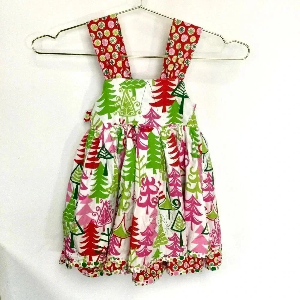 Jelly the Pug Girls Multi-Color Tree Christmas Sassy Ruffle A-Line Dress Size 2T